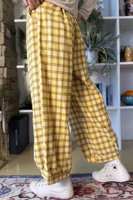 Patrick Plaid Brushed Cotton Demi Bloom Pant Soft Ochre